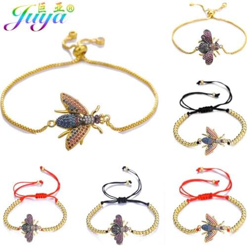 Juya Handmade Gold Bumblebee Charm Bracelets Supplies Multicolor Crystals Adjustable Slider Chains Insect Bracelet For Women Men