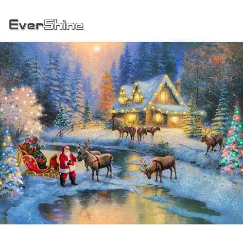 EverShine Full Square Drill Diamond Painting Landscape Cross Stitch Diamond Embroidery Winter House Mosaic Christmas Wall Art