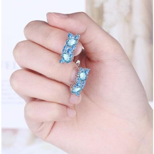 KOFSAC Occident Women Earrings 925 Sterling Silver Jewelry Fashion Zircon Crystal Blue Geometric Earring Lady Party Accessories