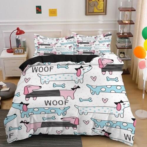 Nordic Dachshund Dog Bedding Set Cute Colorful Puppy Duvet Cover Cartoon Bed Cover Pet Dog Home Textile Euro Queen King 2/3pcs