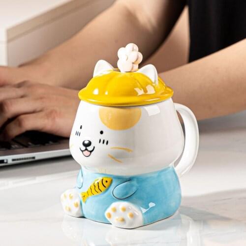 Korean 3D Dog Mark Cup 480ml Creative Cartoon Large Capacity Office Home Ceramic Water Cup Female Coffee Milk Tea Cup With Spoon
