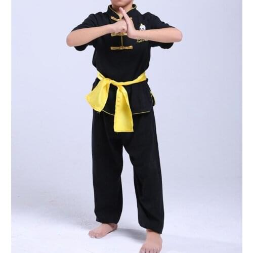 Black Kids PURE COTTON SUMMER short sleeve kids taiji kung fu suits martial arts clothing sets tai chi clothes uniforms