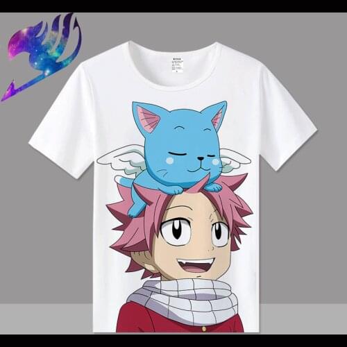 Fairy Tail Summer T Shirt Anime Lucy Heartfilia Erza Scarlet Natsu Dragneel T-Shirt Cartoon Top Tee Cosplay Costume Custom