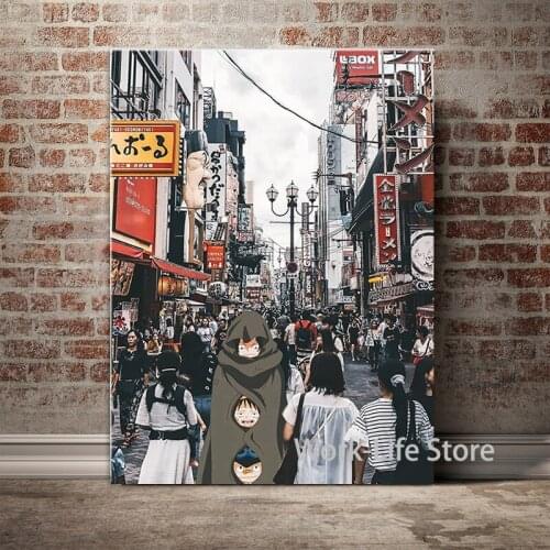 Luffy Ace Sabo One Piece Street View Anime Canvas Painting Wall Art Posters and Prints Picture Living Room Decoration Home Decor