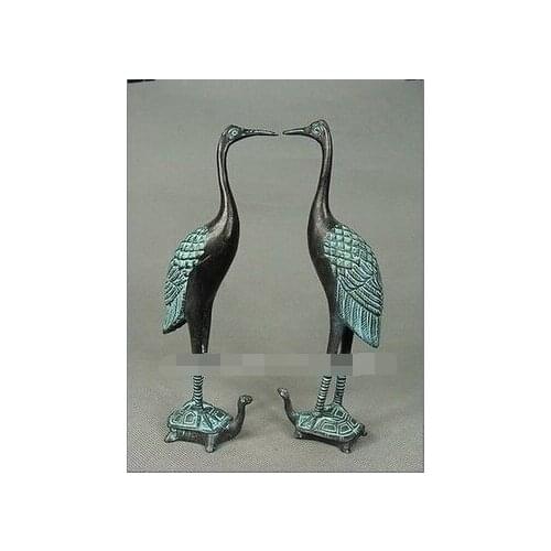 Copper Brass CHINESE crafts deco r ation Asian Frete um par de guindaste coroado esculpido Tortoise Bronze Statue