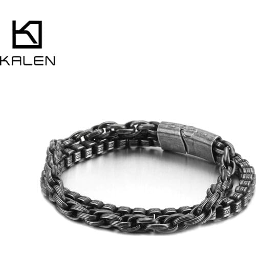220*11mm Stainless Steel Retro Black Double Layer Link Chain Bracelet Men