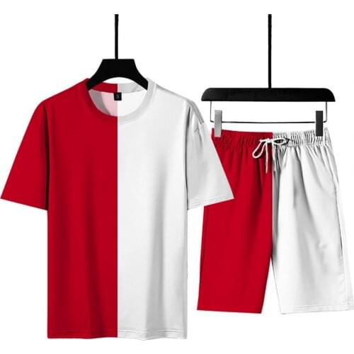 Mens Tracksuit Suit Color Matching Short Sleeve Sports Suit Two Piece O-neck T-shirt Shorts Men Loose Tracksuit Activewear