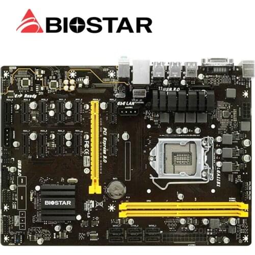 New BIOSTAR Motherboar 1151 DDR4 TB250-BTC PRO Mining 12PCIE Support 12 Video Card BTC ETH ZEC Mining TB250 BTC USB 3.0