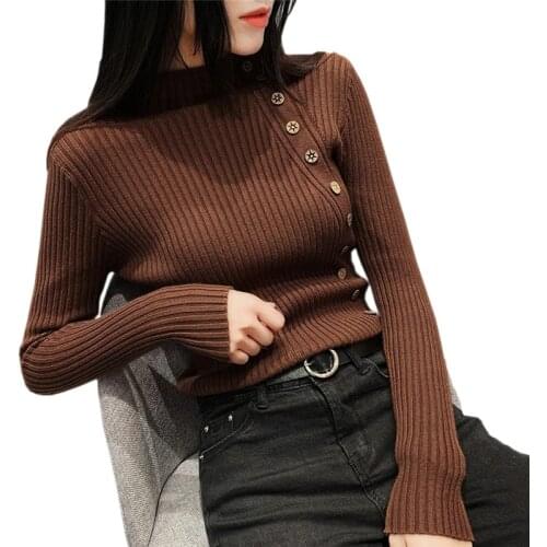 New Autumn Winter Knitted Jumper Tops Pullovers Casual Sweaters Women Knitted bottoming shirt Buttons Long Sleeve Tight Sweater