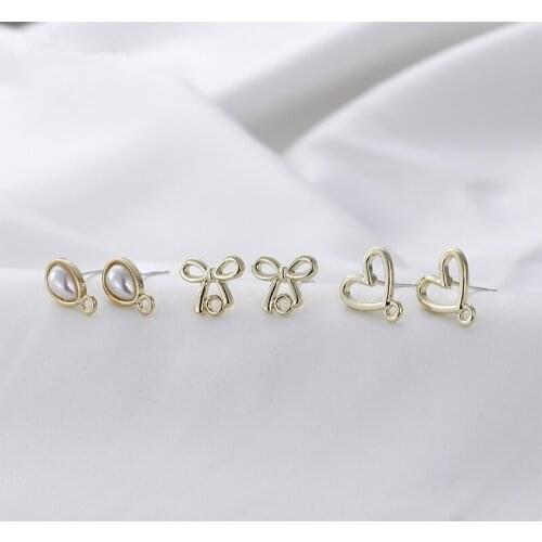 Newly arrived heart/bow-knot/Water droplets Shape 50pcs/lot Fashion Women Stud Earrings alloy charms diy jewelry accessory