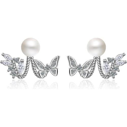 New Charm Butterfly Love Flower 925 Sterling Silver Earring For Women Shiny Zircon pearl Earrings Gift oorbellen