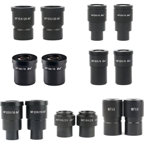One Pair WF10X/20 WF10X WF15X WF20X WF25X WF30X 20mm 15mm 10mm 9mm High Eye-point Eyepiece Stereo Microscope Wide Field Eyepiece