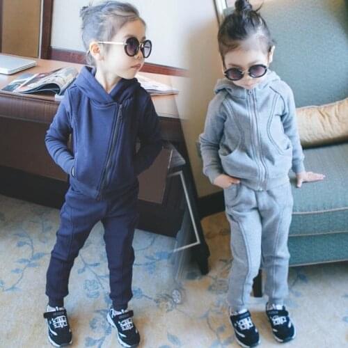 Autumn Winter 2020 Boys & Girls Suit Plushed Thickened Clothes Twinset Childrens Sports Suit Kids Hooded Sweater 2 Pcs Set X461