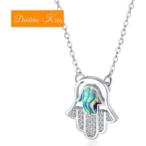 Fatimas Hand Pendant Necklace Copper Material Plated Chain Necklace Inlaid Zircon Fashion Trendy Women Jewelry