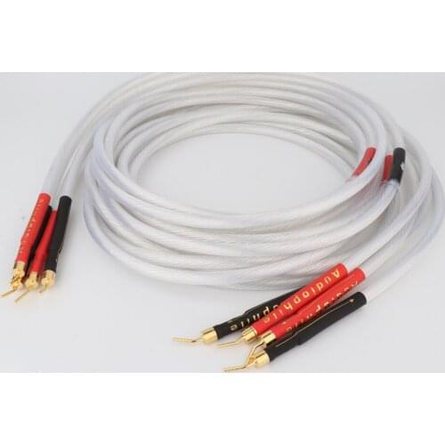 Pair 7N OCC Copper Silver Plated Speaker Cable Hi-End Audiophile Loudspeaker Cable with Y Spade Plug To Banana Plug