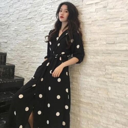 Black Dress women long dress female lazy chic early autumn new small black dress V-neck lace French women dress