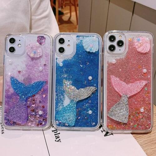 3D Bling Mermaid Shell Conch Pearl Clear Case for iPhone 11 Pro XS Max XR X 7 8 Plus Glitter Dynamic Liquid Quicksand Back Cover