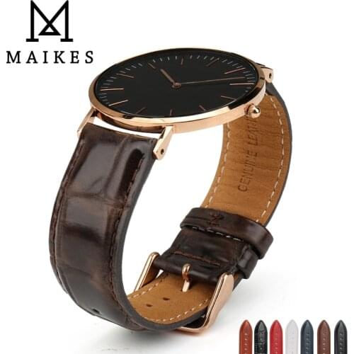 MAIKES Genuine Leather Watch Accessories Strap For 12mm - 20mm Crocodile Pattern Watch Band Replace Bracelets