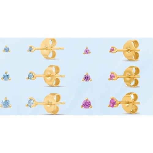 Women Fashion Simple Stud Earrings Inlaid Blue Pink Rhinestone Piercing Earring Female Fresh Cute All Match Jewelry Accessories