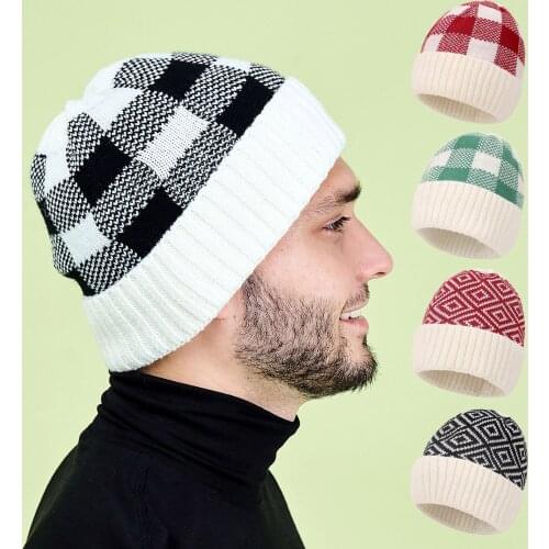 Men Knitted Hat Beanie Solid Color Cap Retro Ribbed Cuffed Short Melon Hat Skullies Beanies Casual Winter Hat Skullcap
