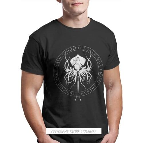 Sigil Print 100% Cotton Fashion T Shirts Cthulhu Mythos Lovecraft Horror Great Old Ones Men Harajuku Streetwear