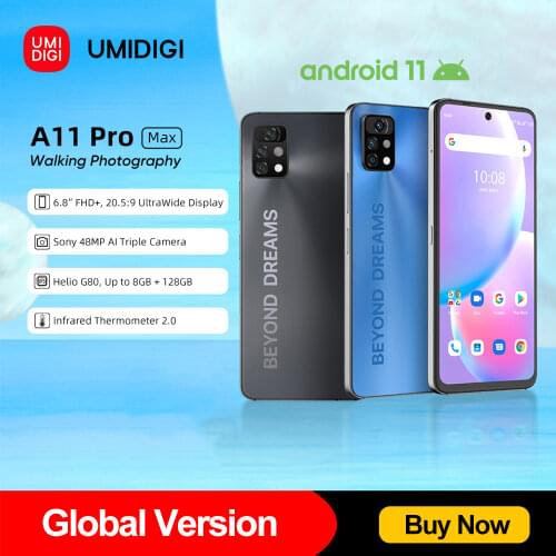 [World Premiere ] UMIDIGI A11 Pro Max Global Version 6.8"FHD+ Screen Smartphone 128GB Helio G80 48MP AI Triple Camera 5150mAh