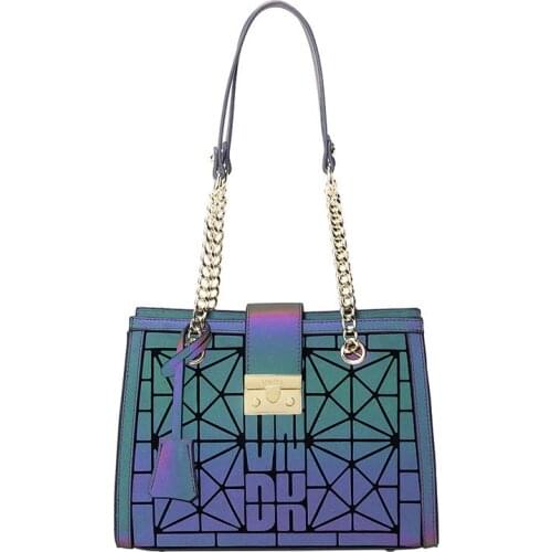 Luminous Geometric Women Chain Bags Fashion holographic Folding Female Handbags Diamond Lattice PU Designer Ladies Shoulder Bag