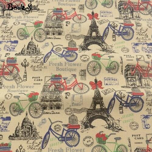 Printed Eiffel Tower Designs Booksew Textile Cotton Linen Fabric Paris Theme Sewing Material For Bag TableCloth Curtain Pillow