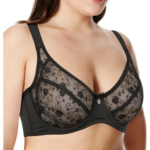 YBCG See Through Lace Lingerie Ultra-thin Hollow Out Women Bra Plus Size Mesh Unlined Bras for Women Full Cup Minimizer Bralette