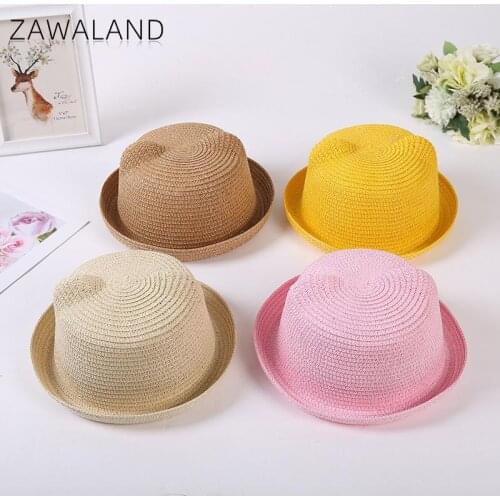 Zawaland Summer Childrens Straw Caps Boys Baby Cute Sun Hats Kids Breathable Beach Hats Outdoor Fisherman Caps Girls Straw Hats