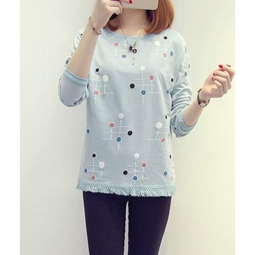 GGRIGHT T-Shirt Women 2018 Top Shirts Long sleeve Autumn Casual Tshirt Tassel Female T Shirt Polka Dot Tops Cotton Tee Femme