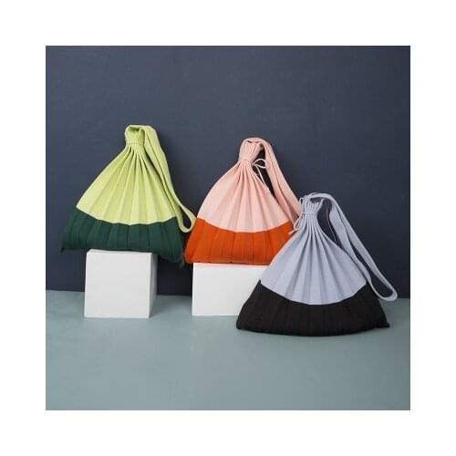 Women Shoulder Bag Solid Patchwork Pleated Canvas Shopping Purses Handbag Tote Ladies Large Capacity Drawstring Bucket Bag #30