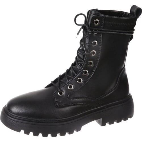 2020 New Women Winter Boots Genuine Leather platform Boots Black Ankle Boots Motorcycle Thick Heel Platform Boots Female S1