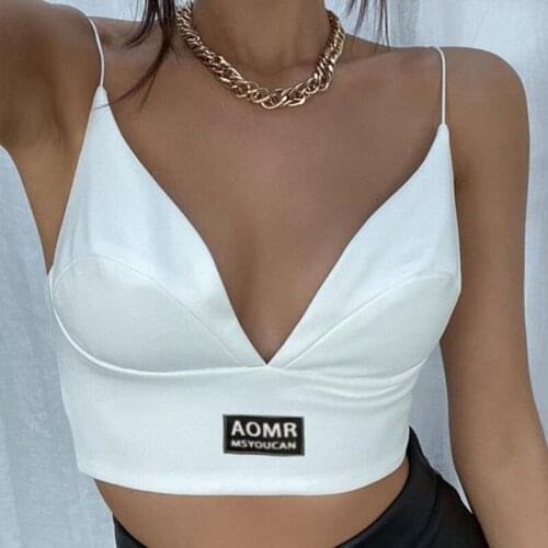 SEASONS Sexy Satin Crop Top Women Summer White Sleeveless Spaghetti Strap Tops Tees Backless Camisole Embroidery 2021 ASVE82868