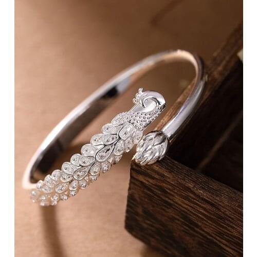 Bracelet womens Retro bright face Phoenix mouth ethnic style bracelet plain silver personality relief peacock Bracelet