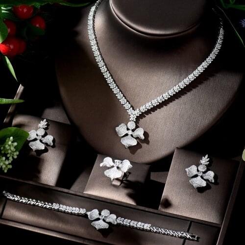 HIBRIDE Ensemble Flower Wedding Jewelry Sets for Women Sparkling AAA Zircon Fashion Bridesmaid Jewelry Set Bijoux Femme N-1338