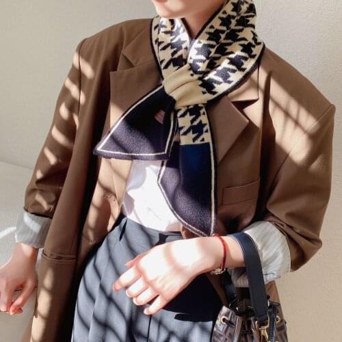 Knitted long cross scarf 2021 autumn and Winter Classic womens new wool warm Print Multifunction Scarves