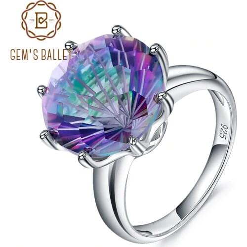 GEMS BALLET Classic Natural Rainbow Mystic Quartz Ring 925 Sterling Silver For Women Wedding Engagement Rings Fine Jewelry