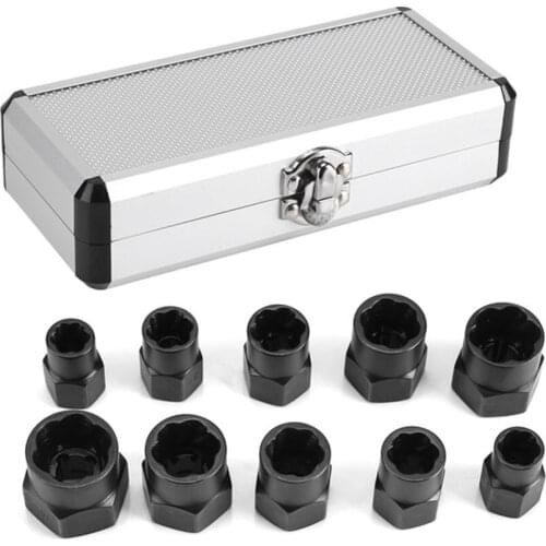 10pcs 9-19mm Damaged Nut Bolt Remover Kit With Case Stud Extractor Broken Bolt Screw Removing Tools Threading Tool Twist Socket