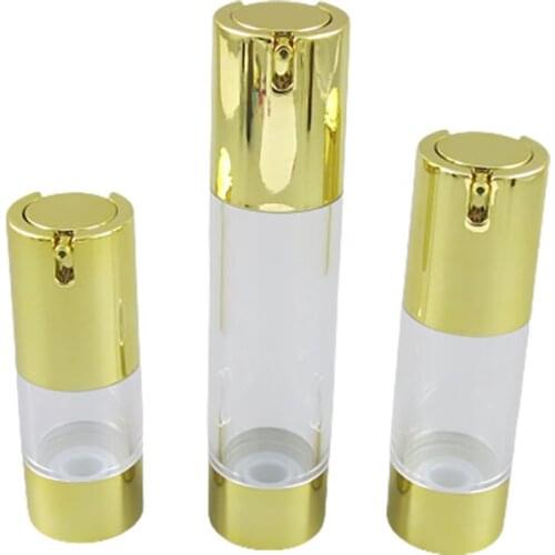 12 x 15ml 30ml 50ml Portable Aluminum Airless lotion Pump Bottle 1OZ Airless Container 30ML Lotion Airless Packaging Gold Cap