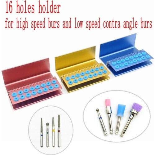 16holes Dental Burs Disinfection Autoclave Holder Block for High Speed 1.6mm Burs and Low Speed 2.35mm Contra Angle Burs