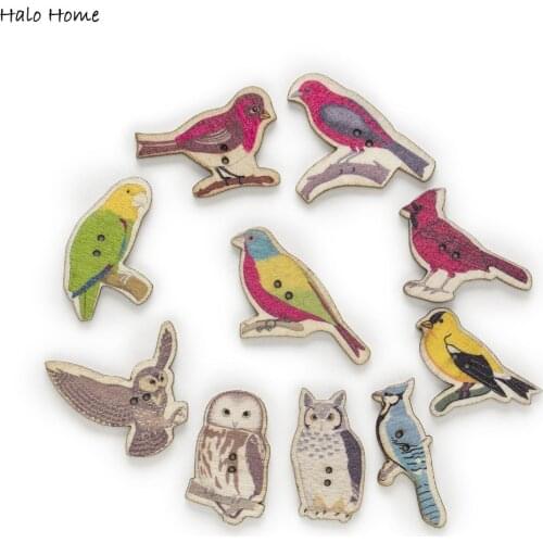 30pcs Bird Wood Buttons for Sewing Scrapbooking Clothing Headwear Handmade Crafts Home Decor Accessories DIY 17-44mm