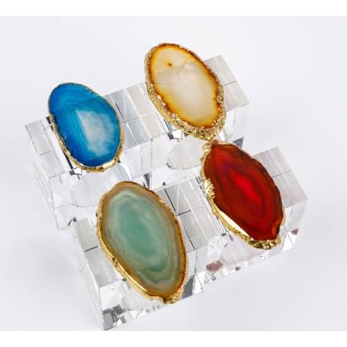 4PCS/SET 4 Colors Natural Agate Napkin Rings Stones Napkin Holder Dinner Party Home Decor