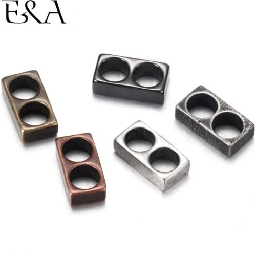 5pcs/lot Stainless Steel Double Hole 5mm Spacer Beads Rectangle Retro Plating for DIY Jewelry Making Vintage Accessories