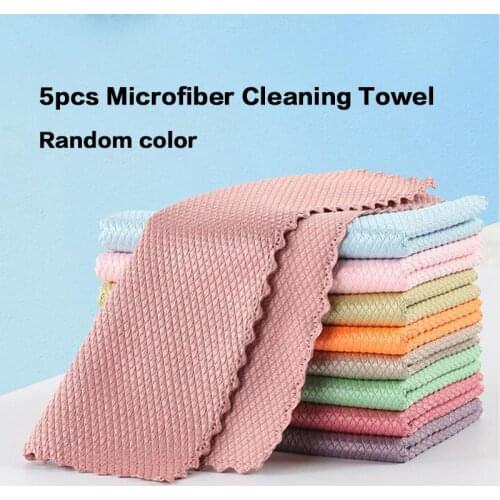 5pcs Microfiber Cleaning Towel Window Glass Home Cleaning Cloth Table Car Dish Towel Rag Kitchen Cleaning Towel Random color