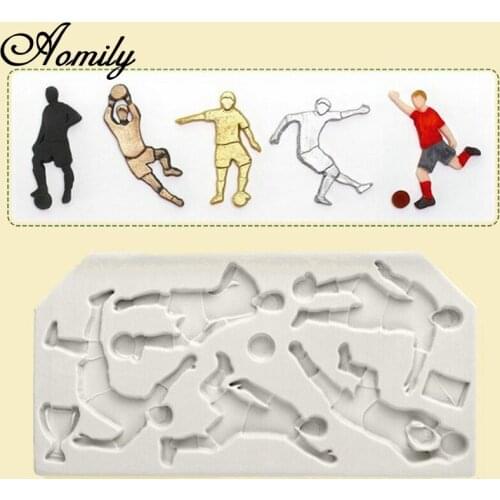 Aomily Newest Soccer Basketball Players Silicone Cake Fondant Mold Chocolate Cookies Mould DIY Cake Baking Tools Clay Soap Mold