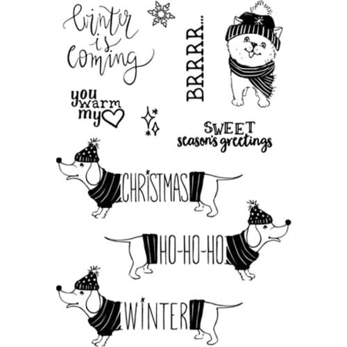 AZSG Christmas Dog Cat Snow Clear Silicone Stamps Cutting Dies For DIY Scrapbooking Card Making Photo Album Decorative Crafts