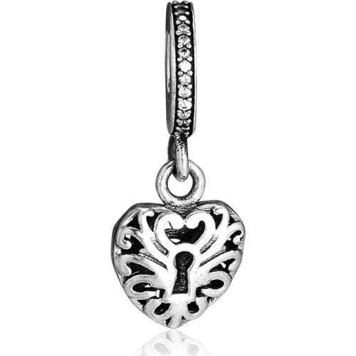 CKK Fit Pandora Bracelets Heart padlock Charms 925 Original Sterling Silver Charm Beads for Jewelry Making Bead
