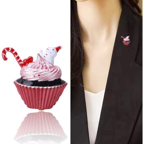 Happy Christmas Delicate Cup Cake Brooches New Year Enamel Snowman Dessert Brooch Pins Gifts