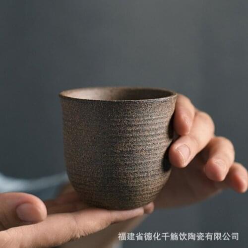 Coarse Pottery Vintage Raw Ore Hand-Pulled Embryo Ceramic Cup Master Single Old Rock Mud Mug Large Capacity Tea Cup Tea Bowl